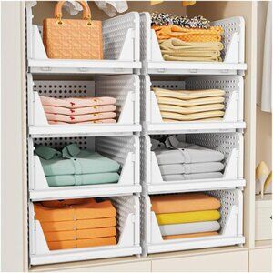 5 Pack Stackable Closet Storage Baskets Foldable Organizer Drawer for Clothes